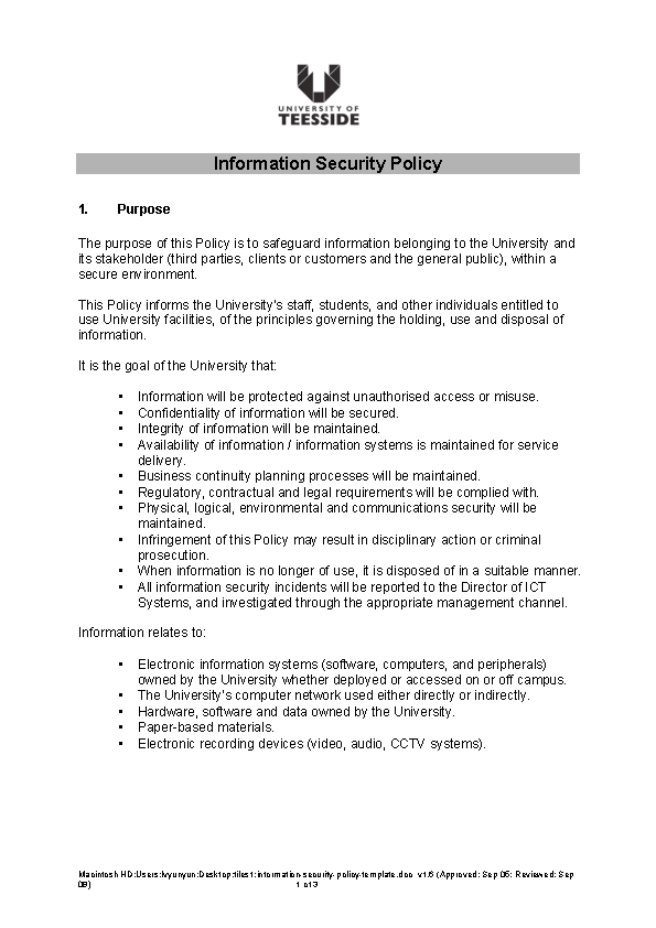Bank information security policy